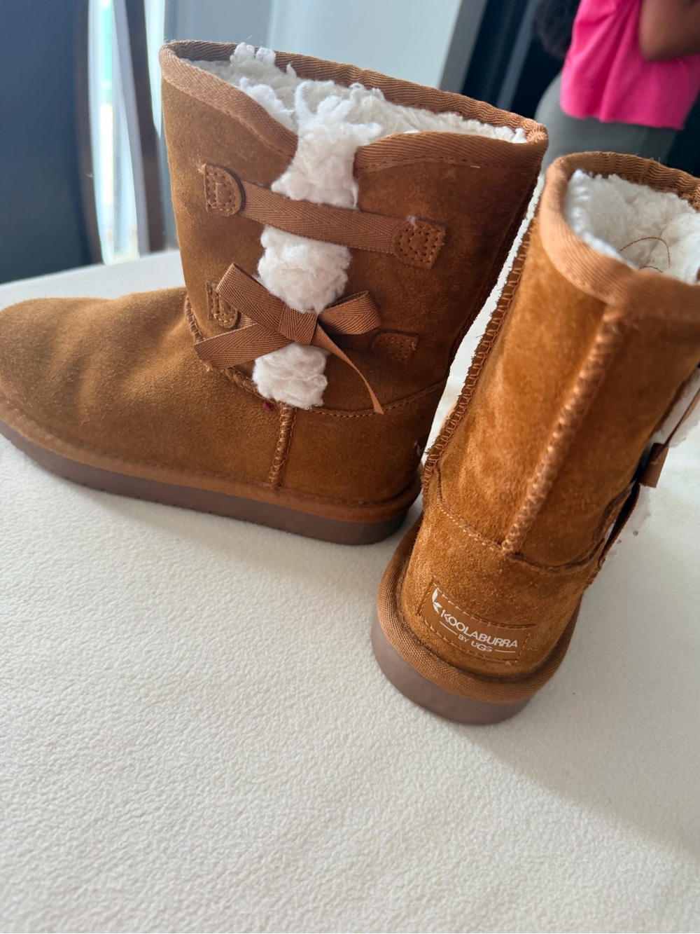 UGG Kids Chestnut Suede Shearling Bow Boots